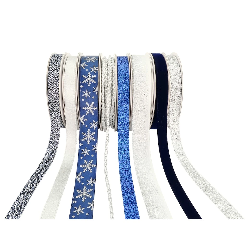 Best deal 👍 2.6yd. Metallic Mixed Snowflake ✨ Christmas Ribbon Variety Pack by Celebrate It™ ✨ 2 Best deal 👍 2.6yd. Metallic Mixed Snowflake ✨ Christmas Ribbon Variety Pack by Celebrate It™ ✨ - Image 2