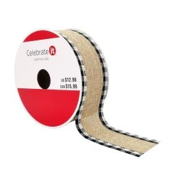 Cheapest ⌛ 1.5" x 30ft. Faux Linen Wired Gingham Edge Ribbon by Celebrate It® Christmas ⌛