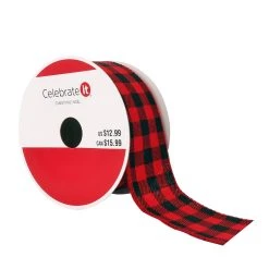 Best Sale ⌛ 1.5" x 30ft. Wired Buffalo Check Ribbon by Celebrate It® 👍 Christmas 🔔