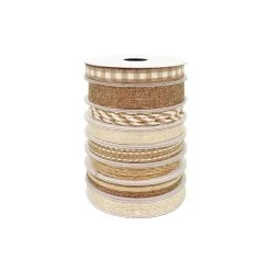 Best Pirce ❤️ 2.6yd. Natural Check & Stripe Christmas Ribbon Variety Pack by Celebrate It™ ⭐