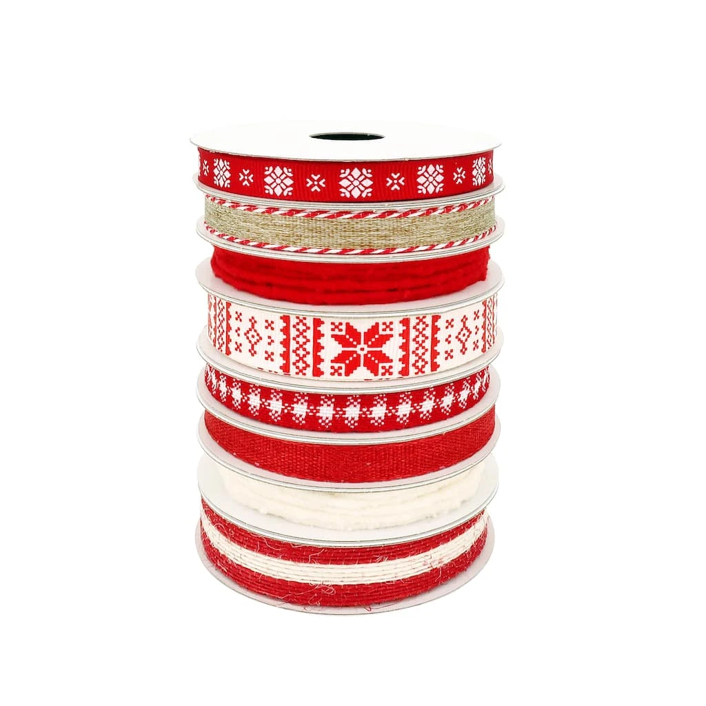 Best Pirce 👏 2.6yd. Fair Isle Print Christmas Ribbon Variety Pack by Celebrate It™ ❤️ 1 Best Pirce 👏 2.6yd. Fair Isle Print Christmas Ribbon Variety Pack by Celebrate It™ ❤️