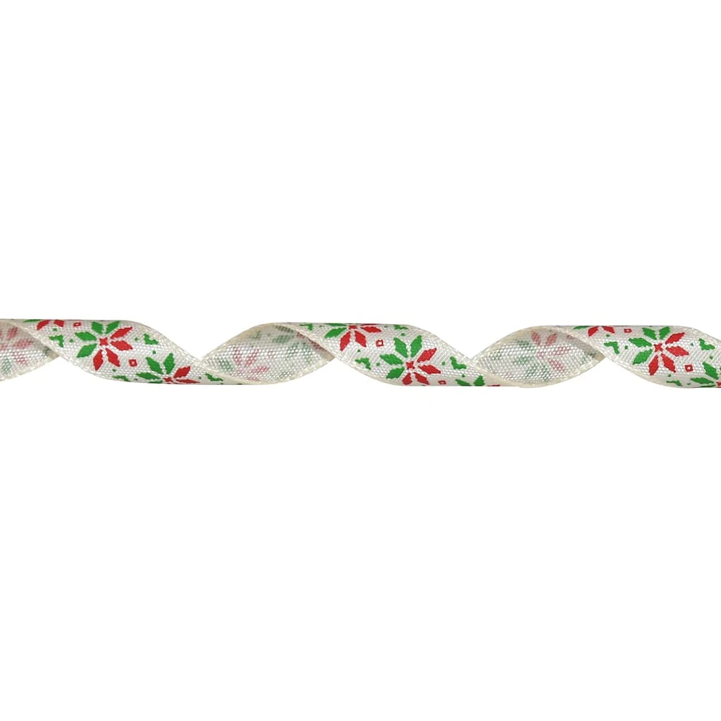 Cheapest ✔️ 3/8" x 12ft. Poinsettia Ribbon by Celebrate It® ❄ Christmas ✨ 2 Cheapest ✔️ 3/8" x 12ft. Poinsettia Ribbon by Celebrate It® ❄ Christmas ✨ - Image 2