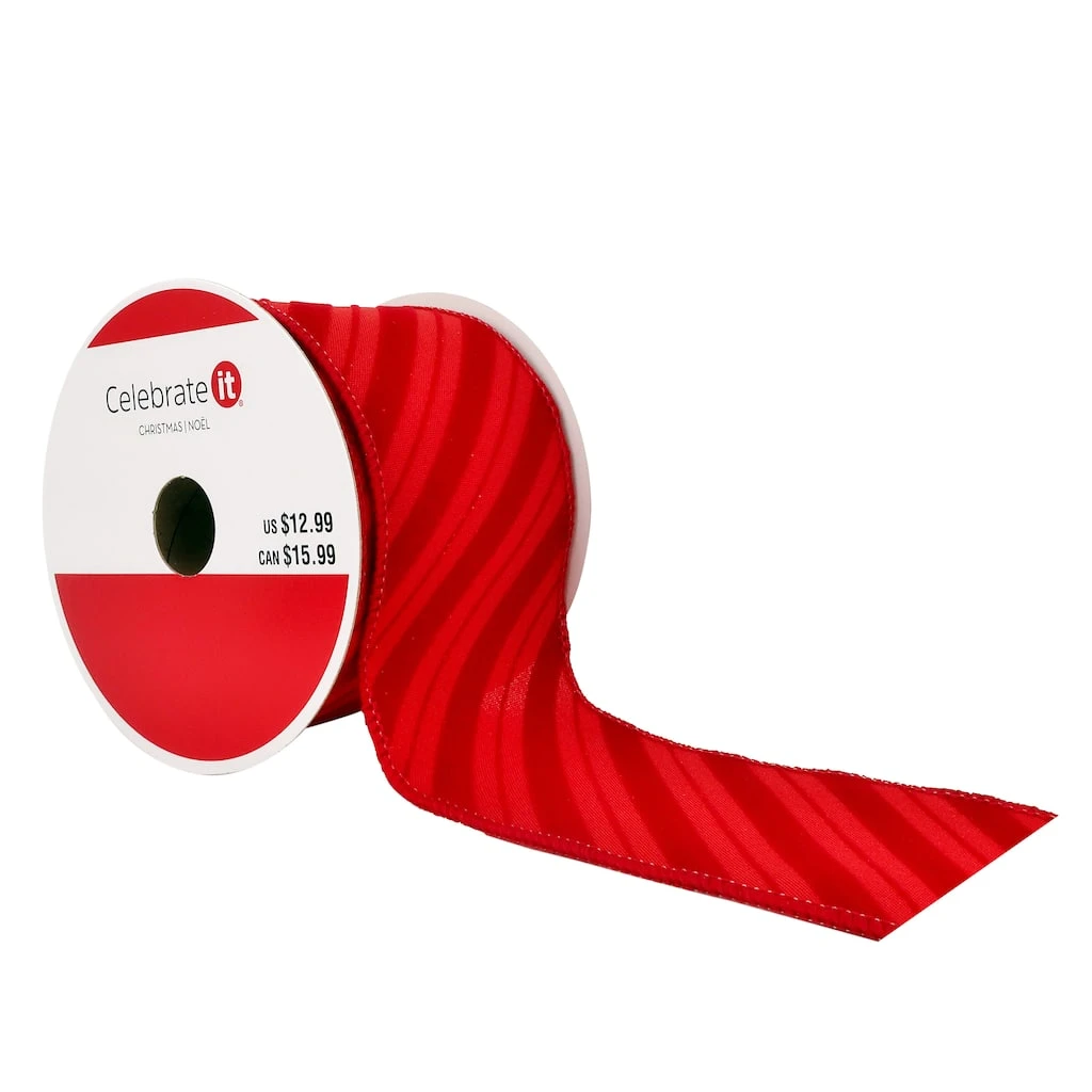 Budget ⭐ 2.5" x 20ft. Taffeta Wired Diagonal Stripes Ribbon by Celebrate It® 🔔 Christmas ✨ 1 Budget ⭐ 2.5" x 20ft. Taffeta Wired Diagonal Stripes Ribbon by Celebrate It® 🔔 Christmas ✨