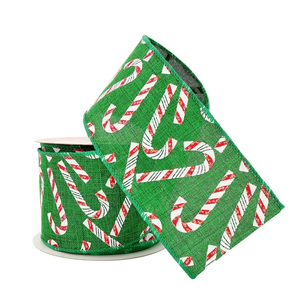 Best Pirce π 2.5" x 20ft. Faux Linen Wired Candy Cane Ribbon by Celebrate It® Christmas π₯ 2 Best Pirce π 2.5" x 20ft. Faux Linen Wired Candy Cane Ribbon by Celebrate It® Christmas π₯ - Image 2