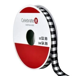 Best Sale 👏 3/8" x 4yd. Checkered Ribbon by Celebrate It® Christmas 🎉