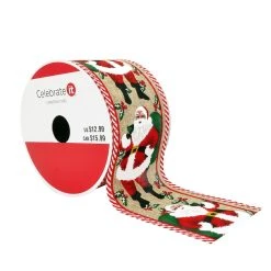 Coupon ⭐ 2.5" x 20ft. Wired Faux Linen Santa with Bag Ribbon by Celebrate It® ✨ Christmas ⌛