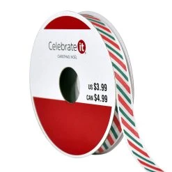Best Pirce 👏 3/8" x 4yd. Striped Ribbon by Celebrate It® ✔️ Christmas ⌛