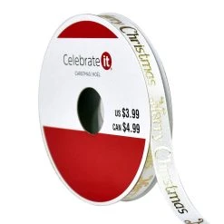 Discount 🧨 3/8" x 4yd. Foil Merry Christmas Ribbon by Celebrate It® Christmas 🔔