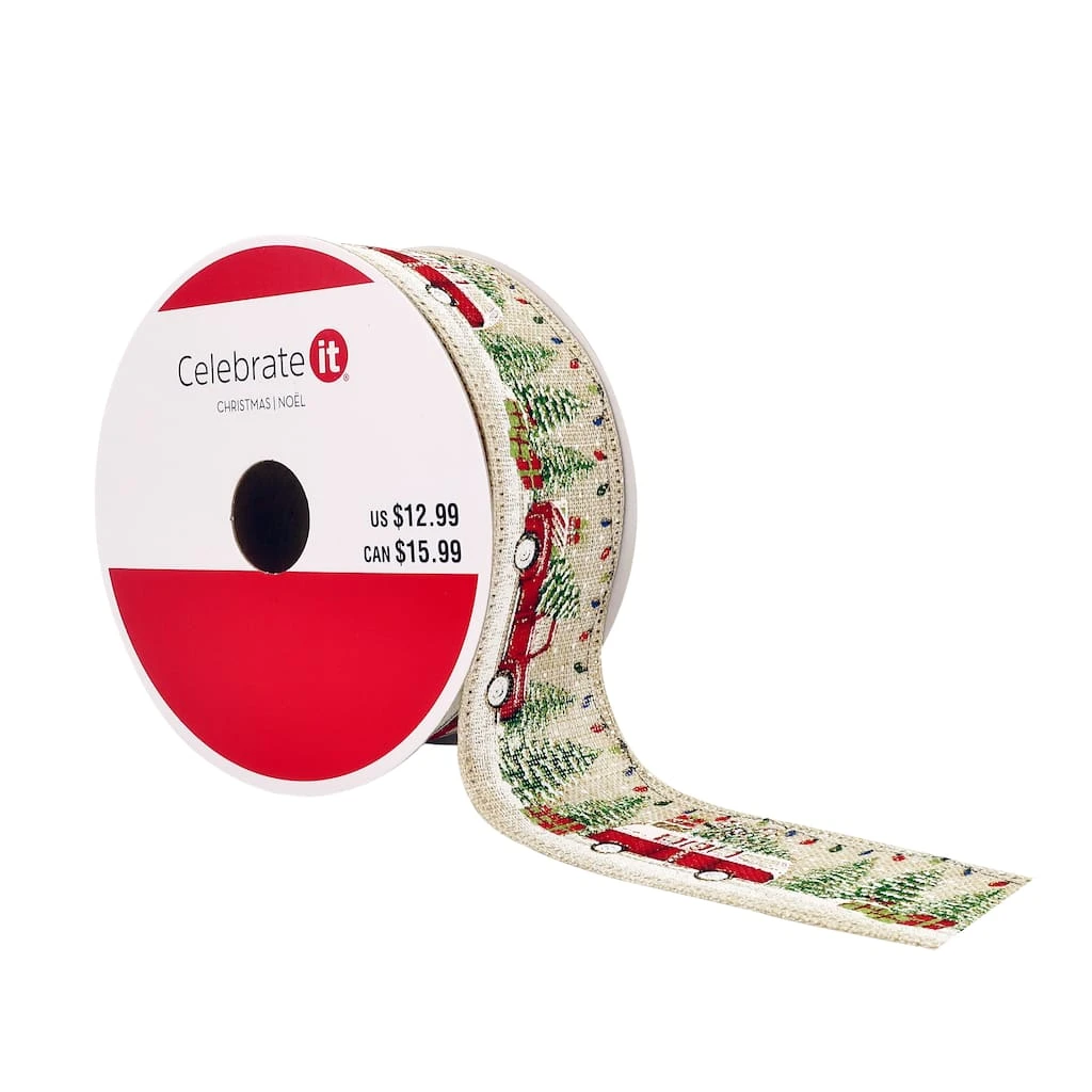 New π 1.5" x 10yd. Faux Linen Wired Vintage Car Ribbon by Celebrate It® Christmas π― 1 New π 1.5" x 10yd. Faux Linen Wired Vintage Car Ribbon by Celebrate It® Christmas π―