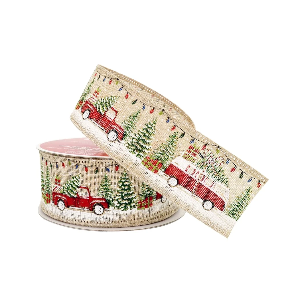 New π 1.5" x 10yd. Faux Linen Wired Vintage Car Ribbon by Celebrate It® Christmas π― 2 New π 1.5" x 10yd. Faux Linen Wired Vintage Car Ribbon by Celebrate It® Christmas π― - Image 2