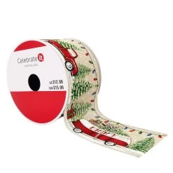 Best Sale ⌛ 2.5" x 20ft. Wired Faux Linen Vintage Car Ribbon by Celebrate It® 🌟 Christmas ✔️