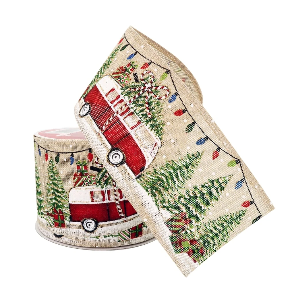 Best Sale β 2.5" x 20ft. Wired Faux Linen Vintage Car Ribbon by Celebrate It® π Christmas βοΈ 2 Best Sale β 2.5" x 20ft. Wired Faux Linen Vintage Car Ribbon by Celebrate It® π Christmas βοΈ - Image 2