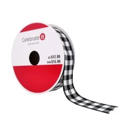 Coupon 👍 7/8" x 24ft. Wired Check Ribbon by Celebrate It® Christmas 🥰