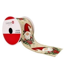 Promo 🎁 2.5" x 20ft. Faux Linen Wired Gnome Ribbon by Celebrate It® Christmas ❤️