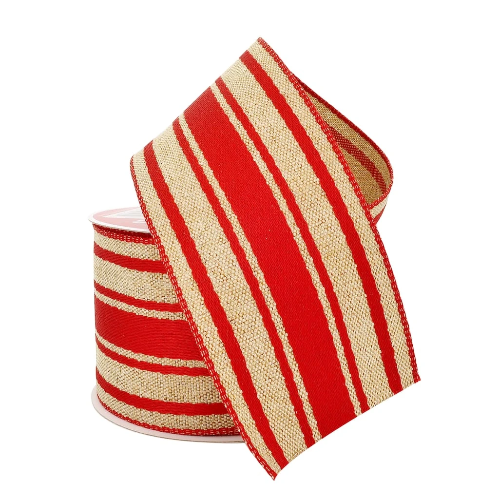 Cheap 😍 2.5" x 20ft. Wired Faux Linen Striped Ribbon by Celebrate It® 😀 Christmas ⭐ 2 Cheap 😍 2.5" x 20ft. Wired Faux Linen Striped Ribbon by Celebrate It® 😀 Christmas ⭐ - Image 2