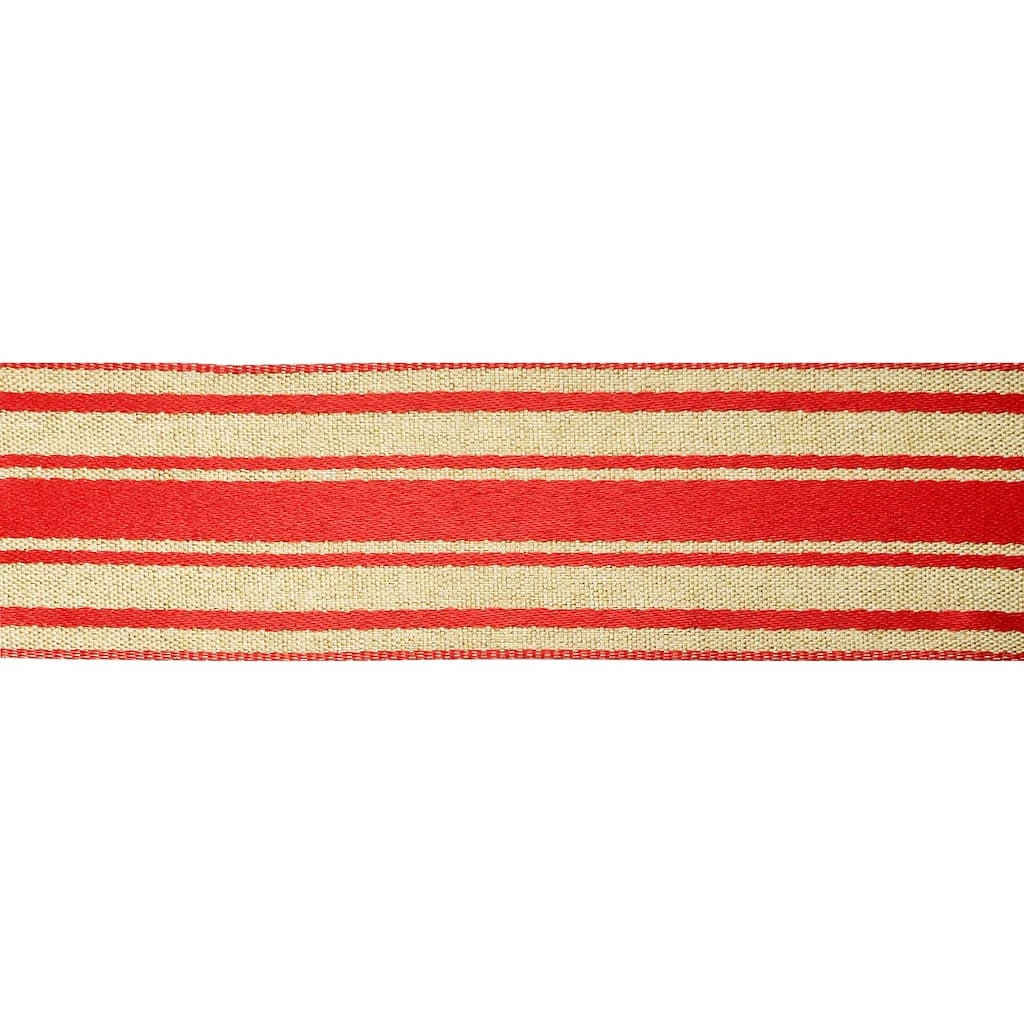Cheap 😍 2.5" x 20ft. Wired Faux Linen Striped Ribbon by Celebrate It® 😀 Christmas ⭐ 3 Cheap 😍 2.5" x 20ft. Wired Faux Linen Striped Ribbon by Celebrate It® 😀 Christmas ⭐ - Image 3