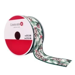 Hot Sale ⌛ 1.5" x 10yd. Faux Linen Wired Pinecone Ribbon by Celebrate It® Christmas ✔️