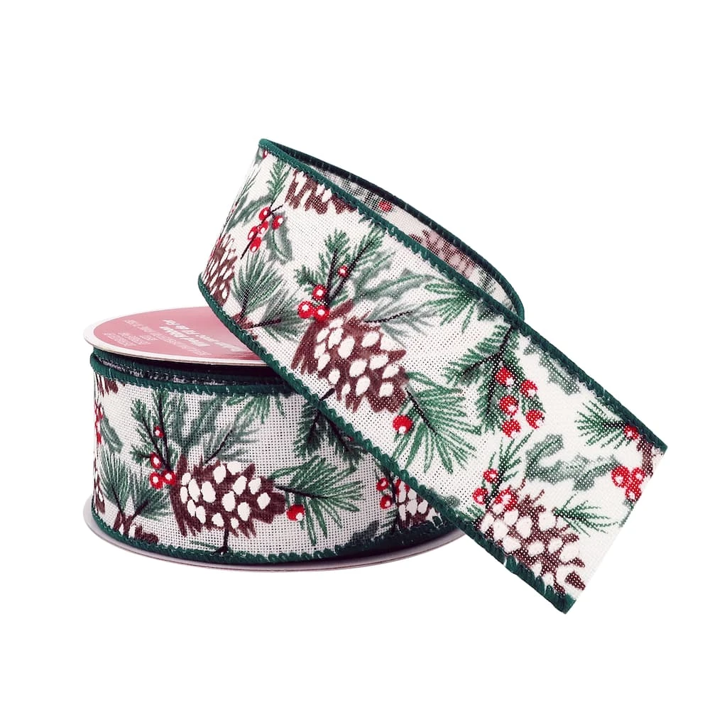 Hot Sale ⌛ 1.5" x 10yd. Faux Linen Wired Pinecone Ribbon by Celebrate It® Christmas ✔️ 2 Hot Sale ⌛ 1.5" x 10yd. Faux Linen Wired Pinecone Ribbon by Celebrate It® Christmas ✔️ - Image 2