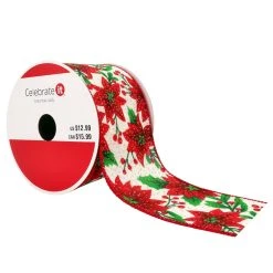 Top 10 💯 2.5" x 20ft. Wired Faux Linen Poinsettia Ribbon by Celebrate It® ❄ Christmas 👍
