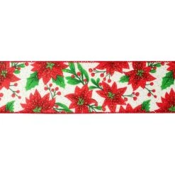 Top 10 💯 2.5" x 20ft. Wired Faux Linen Poinsettia Ribbon by Celebrate It® ❄ Christmas 👍 -Celebrate It Sales Shop 10696081 3