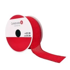 Best Pirce 🛒 1.5" x 10yd. Glitter Faux Linen Wired Ribbon by Celebrate It® 🔥 Christmas ✔️