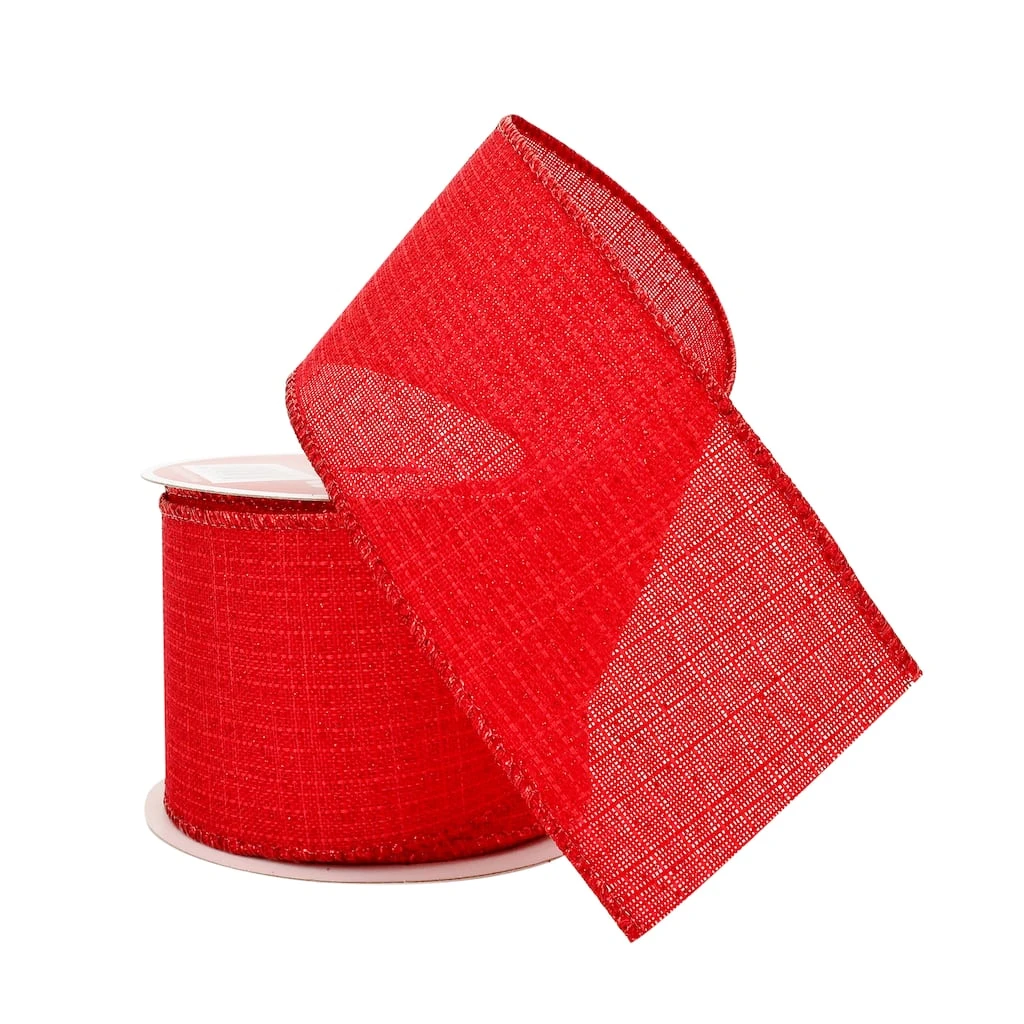 Buy π 2.5" x 20ft. Glitter Faux Linen Wired Ribbon by Celebrate It® Christmas π 2 Buy π 2.5" x 20ft. Glitter Faux Linen Wired Ribbon by Celebrate It® Christmas π - Image 2