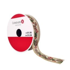 Best Pirce 💯 7/8" x 6yd. Faux Linen Wired Pinecone Ribbon by Celebrate It® Christmas ⭐