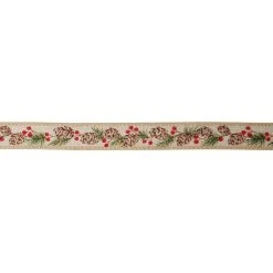 Best Pirce 💯 7/8" x 6yd. Faux Linen Wired Pinecone Ribbon by Celebrate It® Christmas ⭐ -Celebrate It Sales Shop 10696091 3