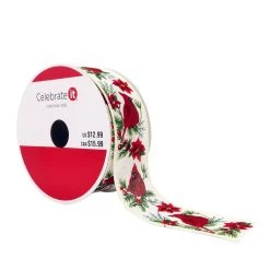 Budget 😉 1.5" x 10yd. Faux Linen Wired Cardinal Ribbon by Celebrate It® 🎉 Christmas ❤️