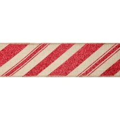 Discount 🛒 2.5" x 20ft. Faux Linen Wired Stripes Ribbon by Celebrate It™ ❄ Christmas ⭐ -Celebrate It Sales Shop 10696094 3