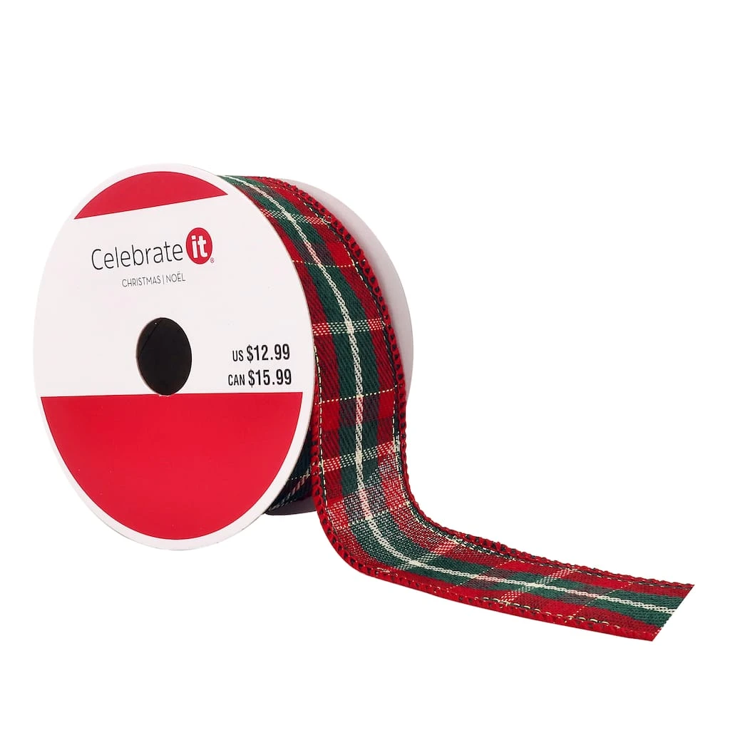 Best Pirce 🎉 1.5" x 30ft. Wired Plaid Ribbon by Celebrate It™ Christmas ❤️ 1 Best Pirce 🎉 1.5" x 30ft. Wired Plaid Ribbon by Celebrate It™ Christmas ❤️
