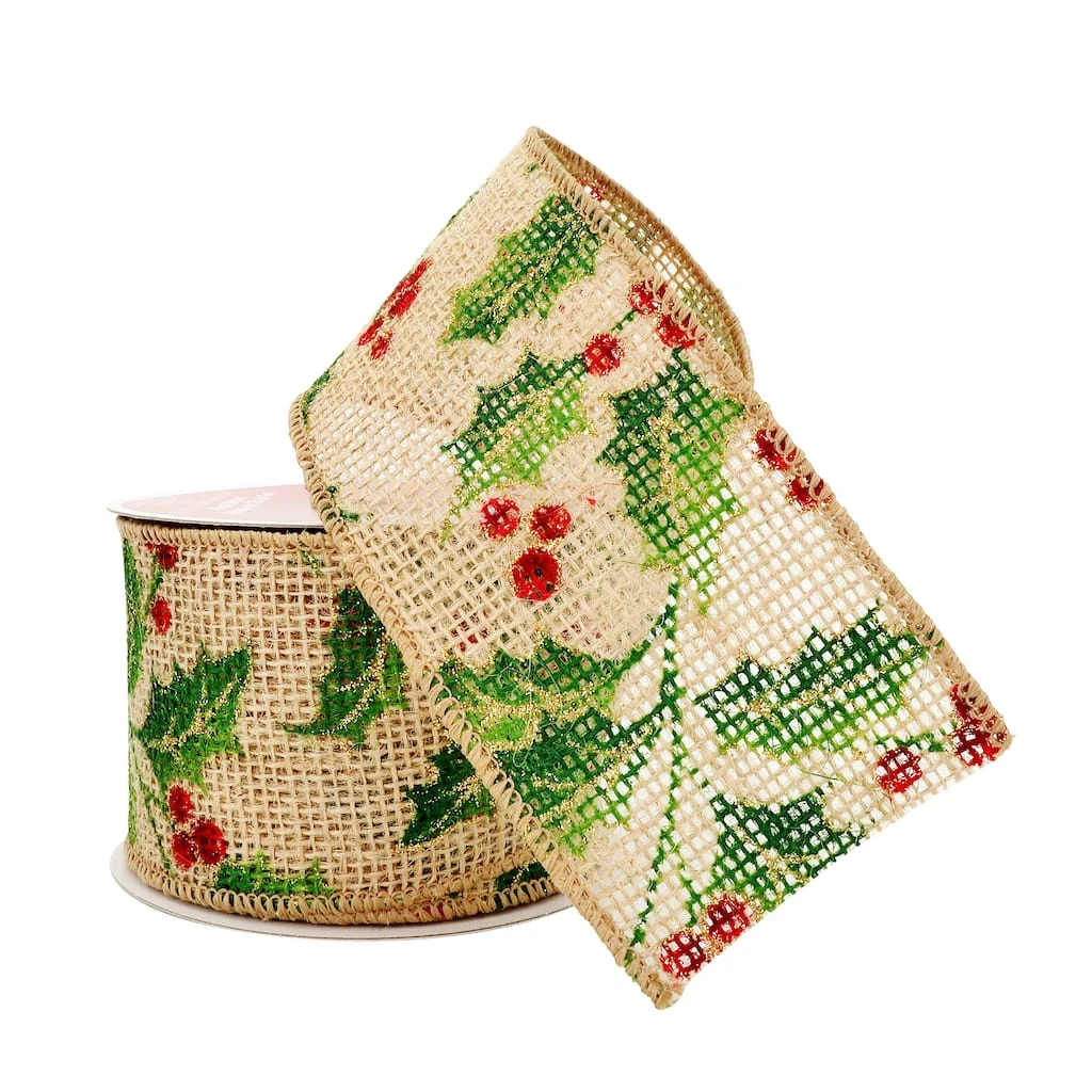 Top 10 ๐ 2.5" x 18ft. Jute Wired Holly Berry Ribbon by Celebrate It™ Christmas ๐ 2 Top 10 ๐ 2.5" x 18ft. Jute Wired Holly Berry Ribbon by Celebrate It™ Christmas ๐ - Image 2