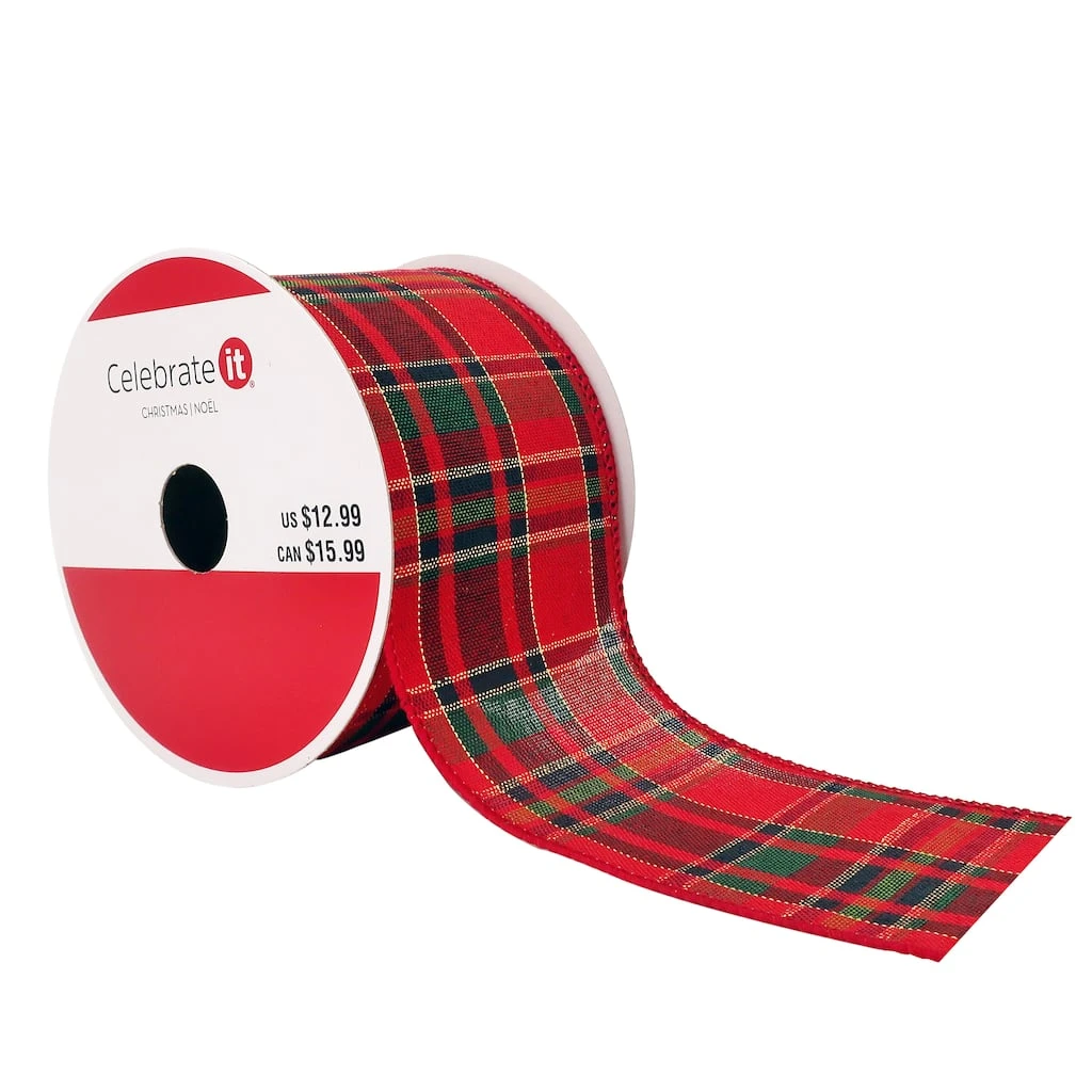 Outlet 🥰 2.5" x 20ft. Wired Plaid Ribbon by Celebrate It™ Christmas 🎉 1 Outlet 🥰 2.5" x 20ft. Wired Plaid Ribbon by Celebrate It™ Christmas 🎉