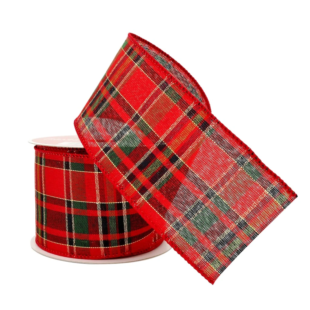 Outlet 🥰 2.5" x 20ft. Wired Plaid Ribbon by Celebrate It™ Christmas 🎉 2 Outlet 🥰 2.5" x 20ft. Wired Plaid Ribbon by Celebrate It™ Christmas 🎉 - Image 2
