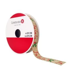 Flash Sale 🛒 5/8" x 24ft. Faux Linen Fa La La Ribbon by Celebrate It™ Christmas 🥰
