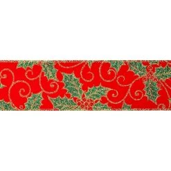 Cheapest 😀 2.5" x 20ft. Velvet Wired Holly Leaves Ribbon by Celebrate It™ Christmas 🛒 -Celebrate It Sales Shop 10696106 3