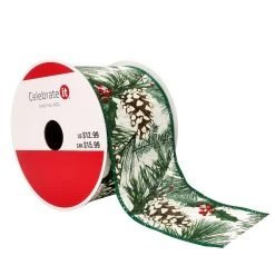 Cheap 👍 2.5" x 20ft. Faux Linen Wired Pinecone Ribbon by Celebrate It™ 😍 Christmas ⭐
