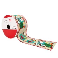 Hot Sale 💯 2.5" x 20ft. Faux Linen Wired Santa Train Ribbon by Celebrate It™ Christmas 👍