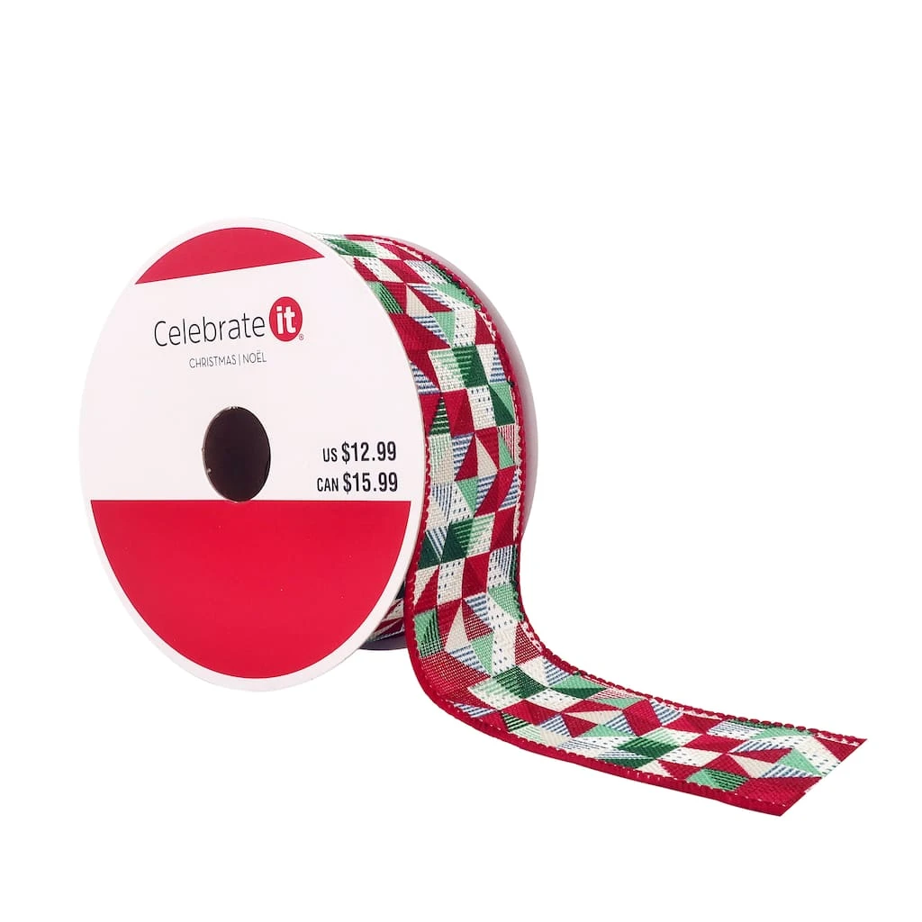 Promo π 1.5" x 30ft. Faux Linen Wired Quilt Pattern Ribbon by Celebrate It™ Christmas π 1 Promo π 1.5" x 30ft. Faux Linen Wired Quilt Pattern Ribbon by Celebrate It™ Christmas π