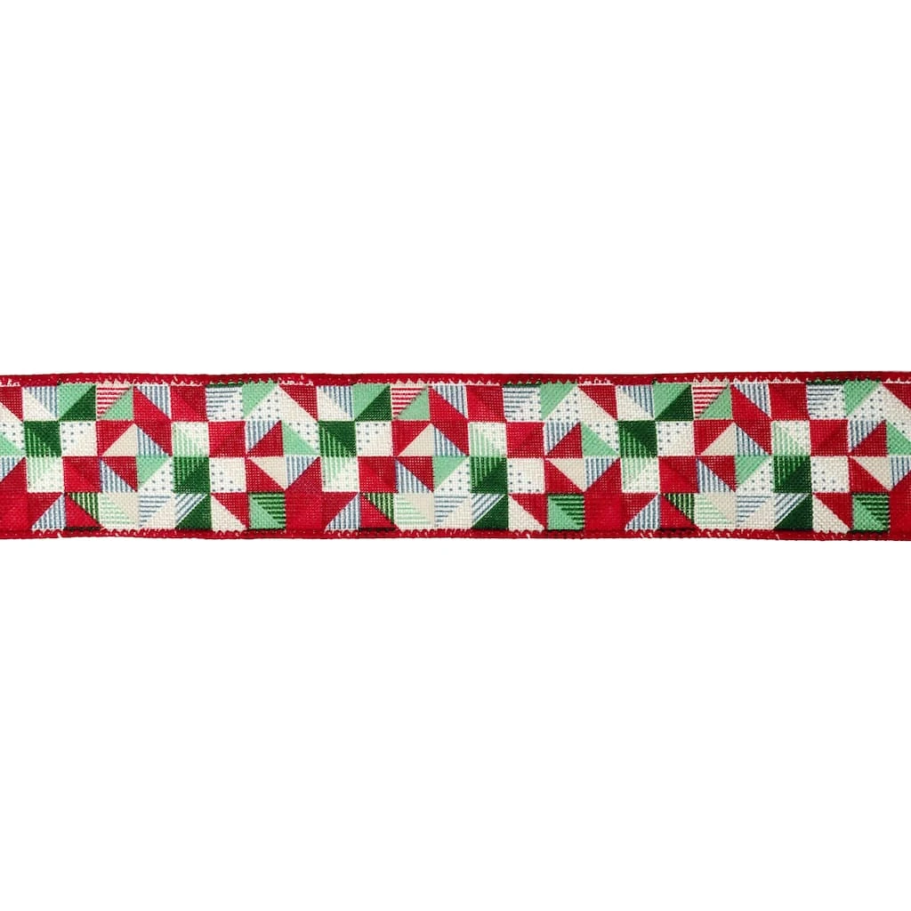 Promo π 1.5" x 30ft. Faux Linen Wired Quilt Pattern Ribbon by Celebrate It™ Christmas π 3 Promo π 1.5" x 30ft. Faux Linen Wired Quilt Pattern Ribbon by Celebrate It™ Christmas π - Image 3
