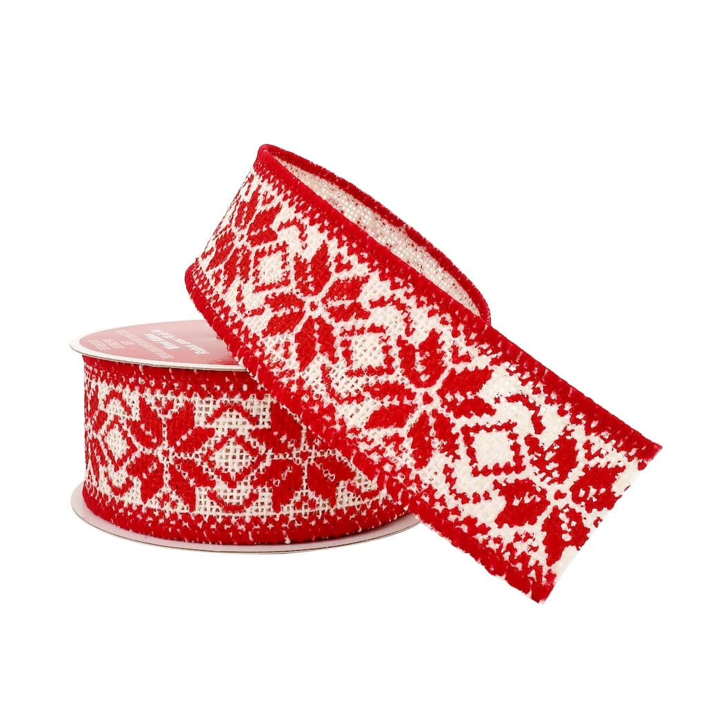 Buy π 1.5" x 18ft. Faux Burlap Wired Snowflake Ribbon by Celebrate It™ Christmas π 2 Buy π 1.5" x 18ft. Faux Burlap Wired Snowflake Ribbon by Celebrate It™ Christmas π - Image 2
