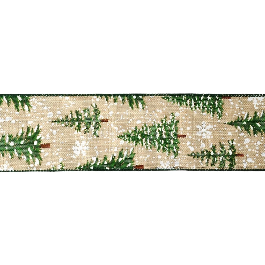 Budget π 2.5" x 20ft. Faux Linen Wired Snow & Trees Ribbon by Celebrate It™ π₯° Christmas β¨ 3 Budget π 2.5" x 20ft. Faux Linen Wired Snow & Trees Ribbon by Celebrate It™ π₯° Christmas β¨ - Image 3
