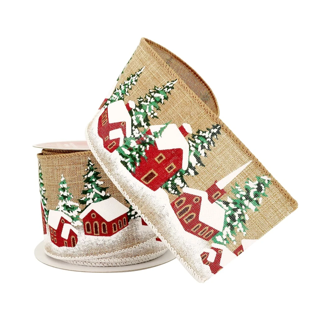 Top 10 ⭐ 2.5" x 20ft. Faux Linen Wired Cottage Ribbon by Celebrate It™ ⭐ Christmas 💯 2 Top 10 ⭐ 2.5" x 20ft. Faux Linen Wired Cottage Ribbon by Celebrate It™ ⭐ Christmas 💯 - Image 2