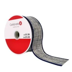Flash Sale 🎁 1.5" x 25ft. Metallic Faux Linen Wired Ribbon by Celebrate It™ 👍 Christmas ✔️