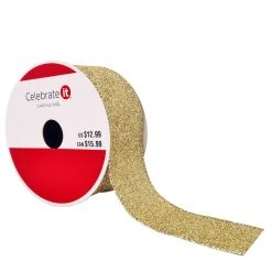 Best Sale 🤩 1.5" x 25ft. Glitter Taffeta Wired Ribbon by Celebrate It™ 😍 Christmas ✔️