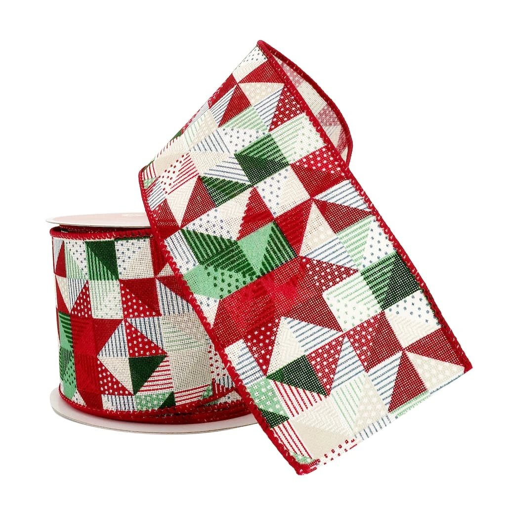 Hot Sale π 2.5" x 20ft. Faux Linen Wired Quilt Pattern Ribbon by Celebrate It™ Christmas β¨ 2 Hot Sale π 2.5" x 20ft. Faux Linen Wired Quilt Pattern Ribbon by Celebrate It™ Christmas β¨ - Image 2