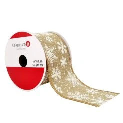 Cheap ⌛ 2.5" x 20ft. Faux Linen Wired Snowflake Ribbon by Celebrate It™ Christmas 👏