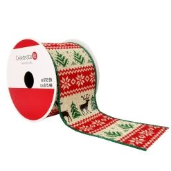 Budget ✨ 2.5" x 20ft. Faux Linen Wired Deer & Trees Ribbon by Celebrate It™ ✔️ Christmas 👍