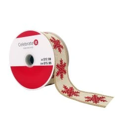Buy ⭐ 1.5" x 30ft. Faux Linen Wired Snowflakes Ribbon by Celebrate It™ 🧨 Christmas 😍