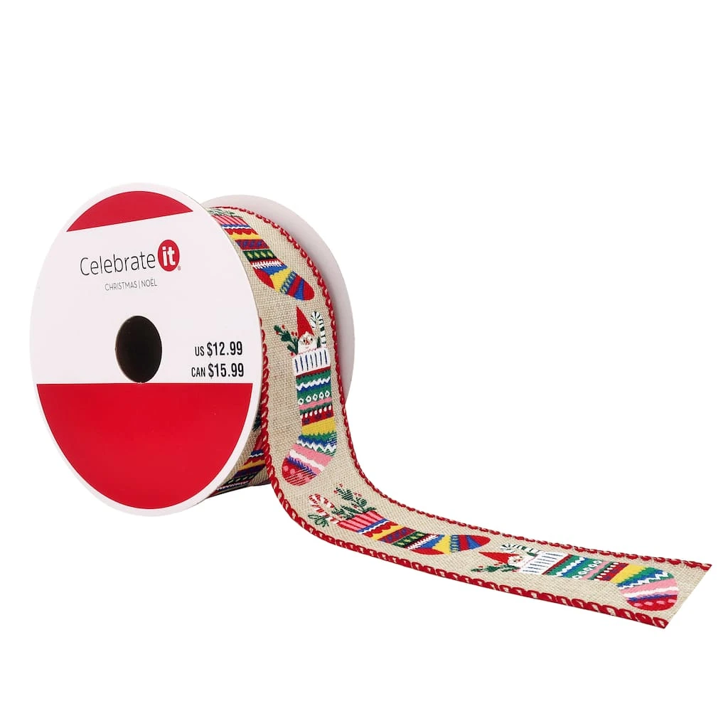 Hot Sale 🧨 1.5" x 30ft. Faux Linen Wired Stockings Ribbon by Celebrate It™ ✨ Christmas ⌛ 1 Hot Sale 🧨 1.5" x 30ft. Faux Linen Wired Stockings Ribbon by Celebrate It™ ✨ Christmas ⌛